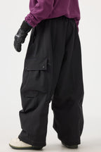 Women's Black Baggy Oxford Ski Pants Wear-Resistant Snow Pants