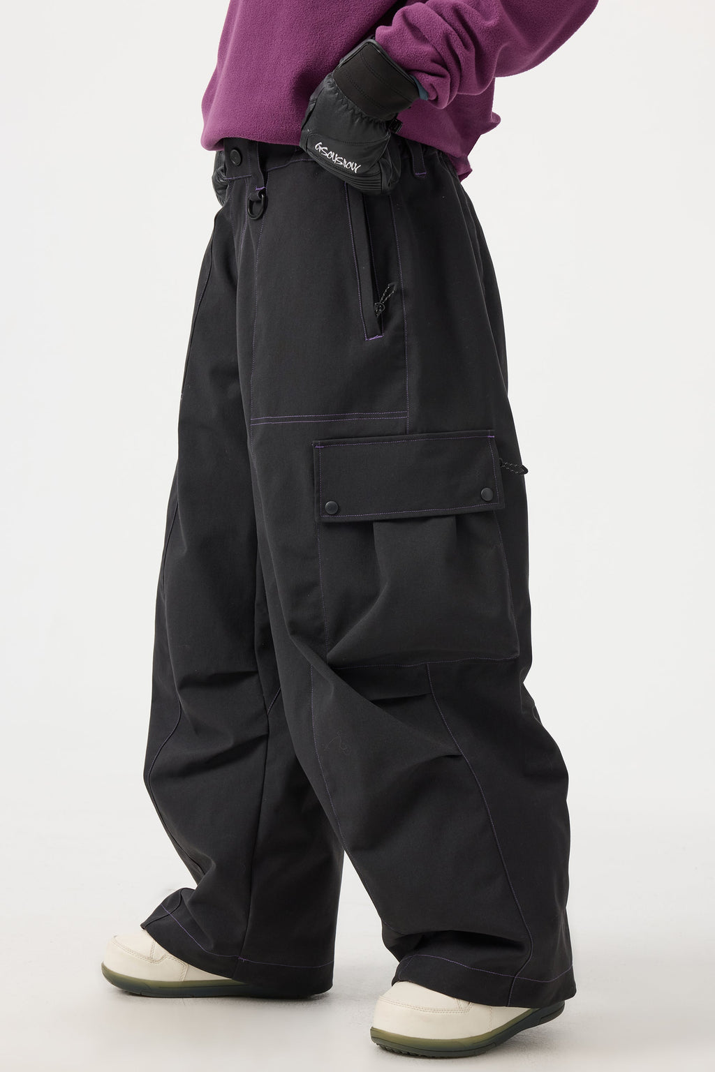 Women's Dark Brown Baggy Oxford Ski Pants Wear-Resistant Snow Pants