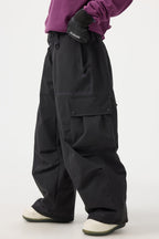 Women's Dark Brown Baggy Oxford Ski Pants Wear-Resistant Snow Pants