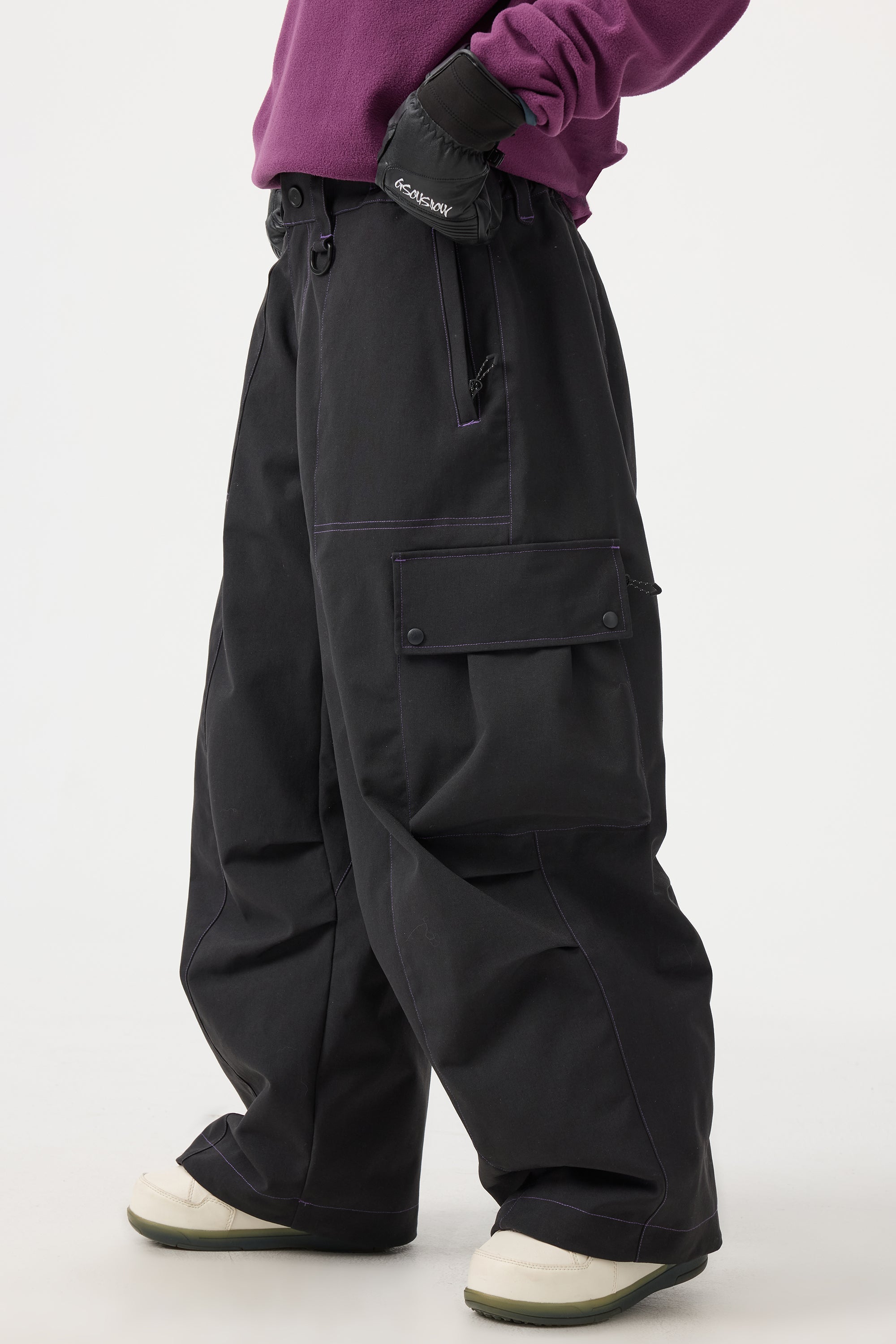 Women's Dark Brown Baggy Oxford Ski Pants Wear-Resistant Snow Pants