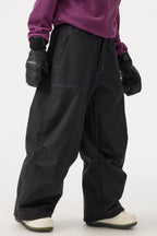 Women's Black Baggy Oxford Ski Pants Wear-Resistant Snow Pants