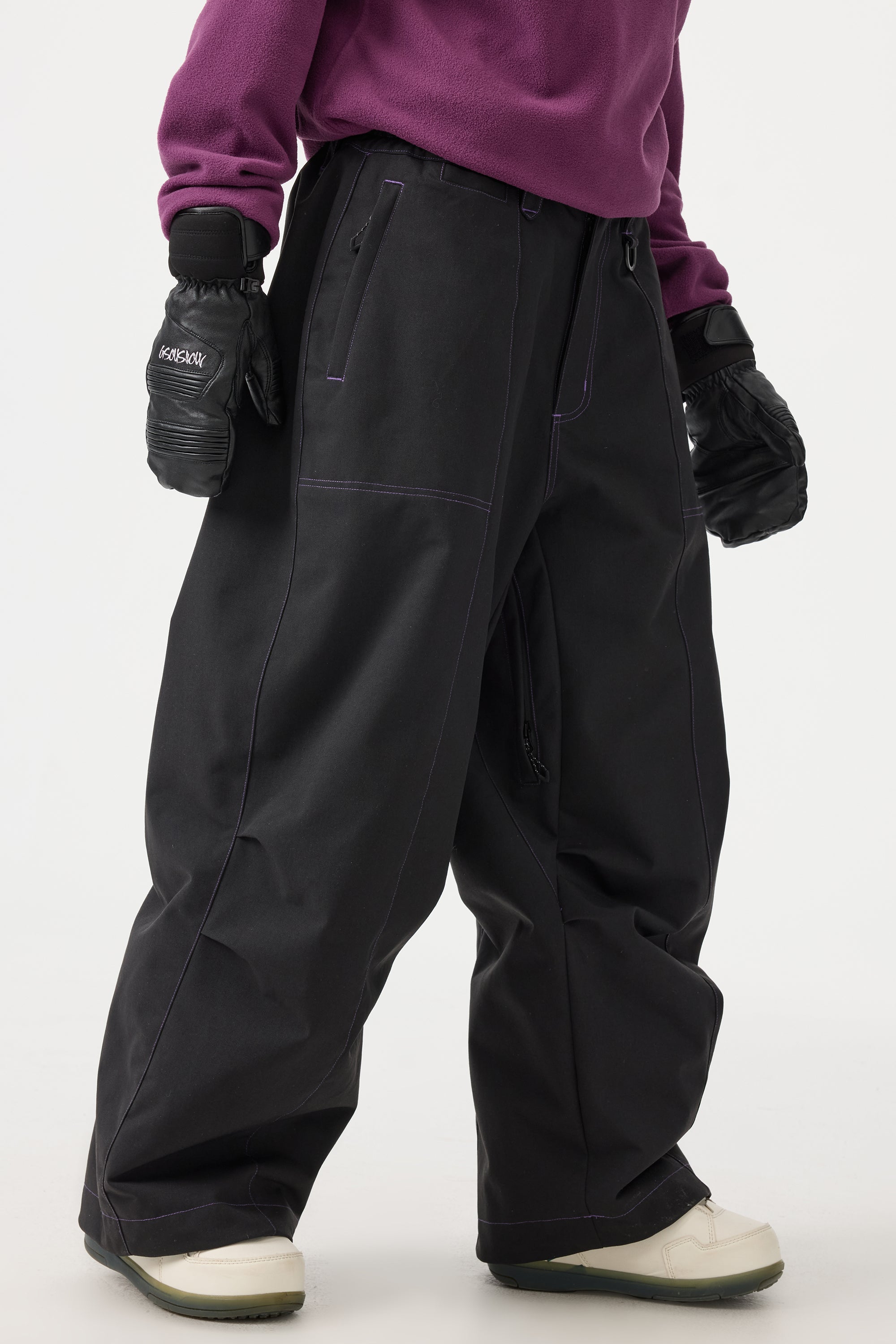 Women's Black Baggy Oxford Ski Pants Wear-Resistant Snow Pants