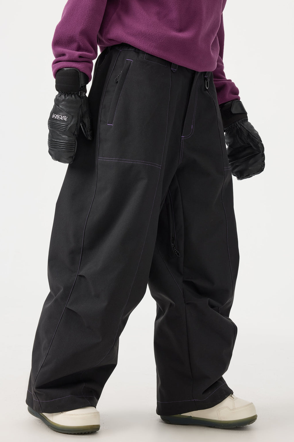 Women's Dark Brown Baggy Oxford Ski Pants Wear-Resistant Snow Pants