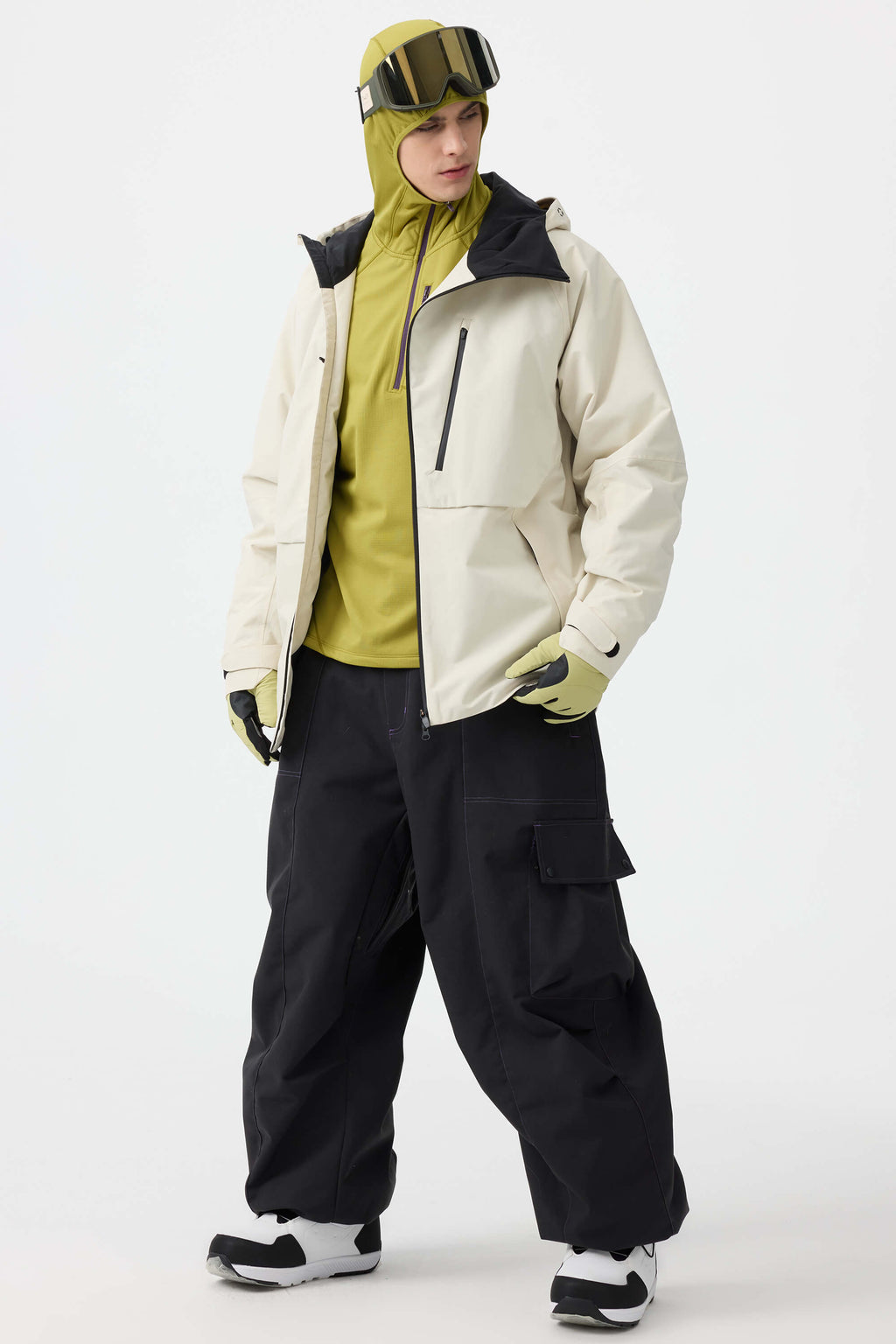 Men's Dark Brown Baggy Oxford Ski Pants Wear-Resistant Snow Pants