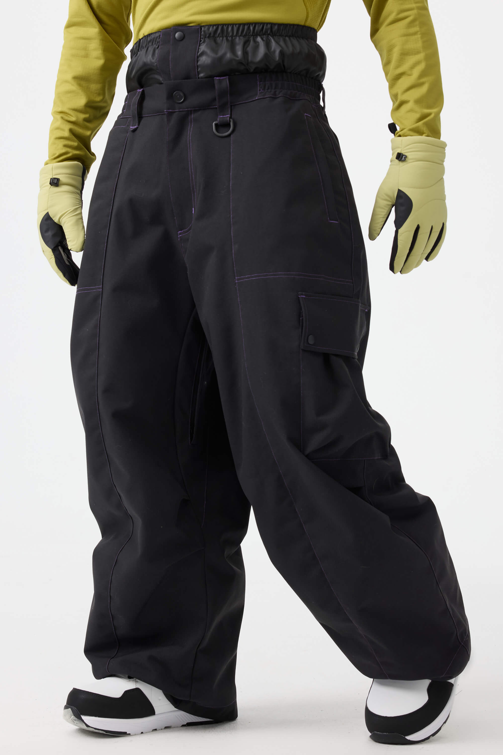 Men's Dark Brown Baggy Oxford Ski Pants Wear-Resistant Snow Pants