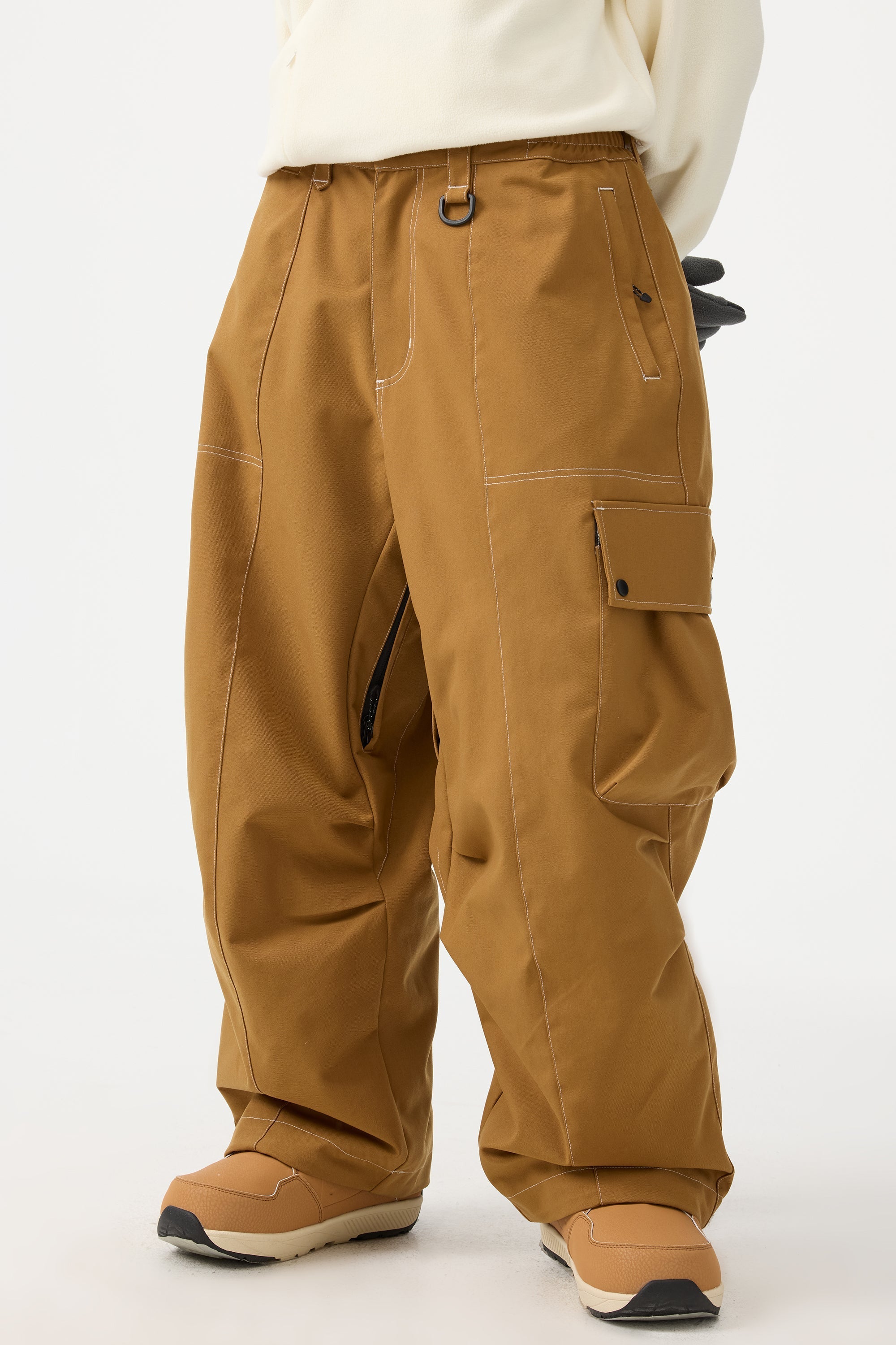Women's Dark Brown Baggy Oxford Ski Pants Wear-Resistant Snow Pants