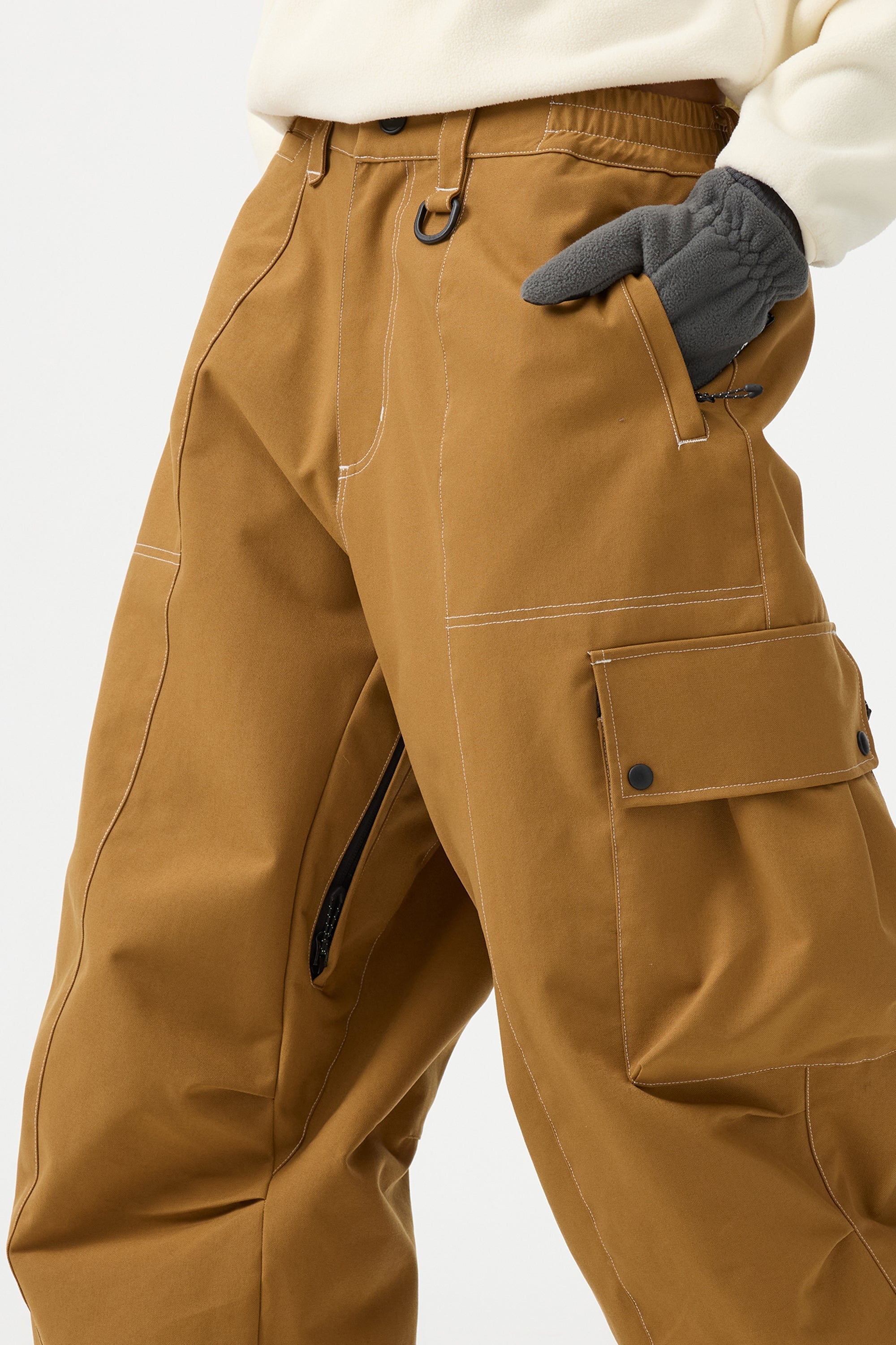 Women's Dark Brown Baggy Oxford Ski Pants Wear-Resistant Snow Pants