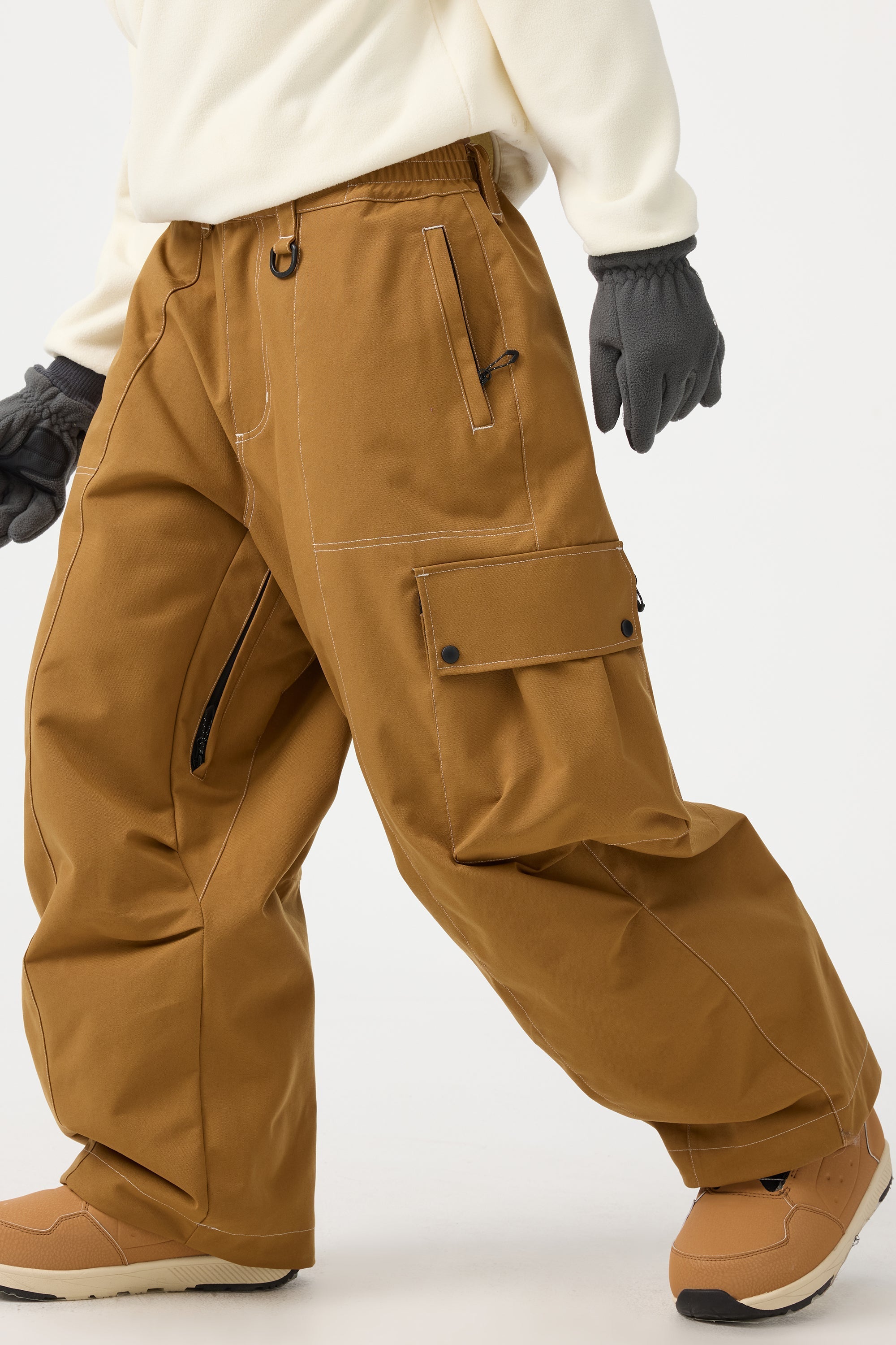 Women's Black Baggy Oxford Ski Pants Wear-Resistant Snow Pants
