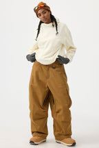 Women's Dark Brown Baggy Oxford Ski Pants Wear-Resistant Snow Pants