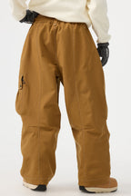 Women's Dark Brown Baggy Oxford Ski Pants Wear-Resistant Snow Pants