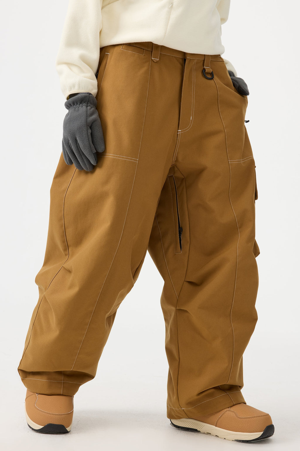 Women's Dark Brown Baggy Oxford Ski Pants Wear-Resistant Snow Pants