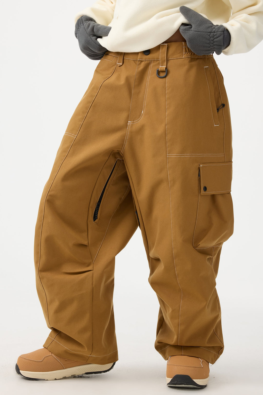 Women's Dark Brown Baggy Oxford Ski Pants Wear-Resistant Snow Pants