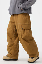 Men's Dark Brown Baggy Oxford Ski Pants Wear-Resistant Snow Pants