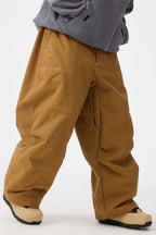 Men's Dark Brown Baggy Oxford Ski Pants Wear-Resistant Snow Pants