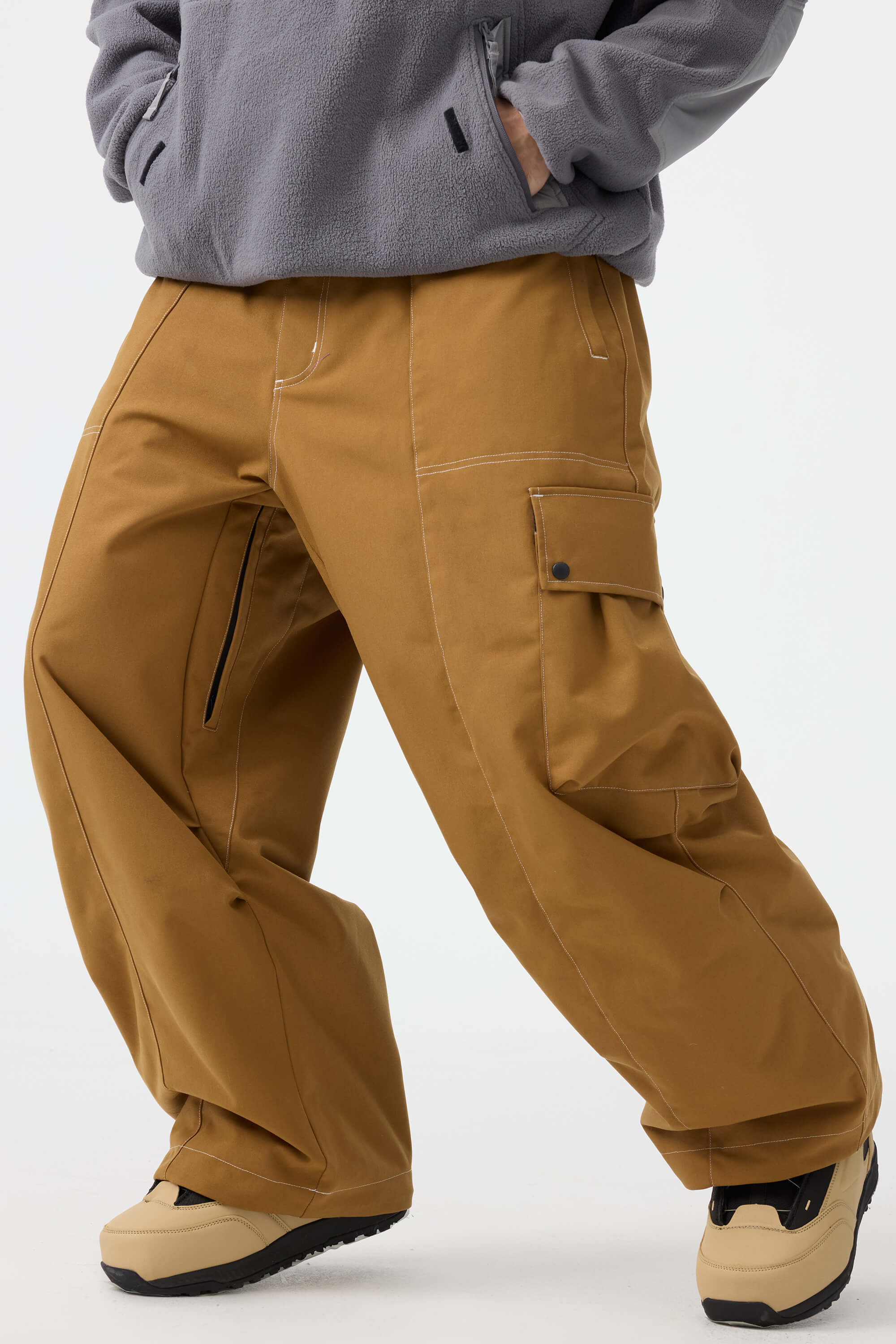Men's Dark Brown Baggy Oxford Ski Pants Wear-Resistant Snow Pants