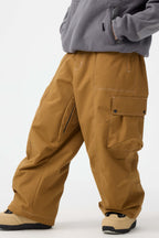 Men's Dark Brown Baggy Oxford Ski Pants Wear-Resistant Snow Pants
