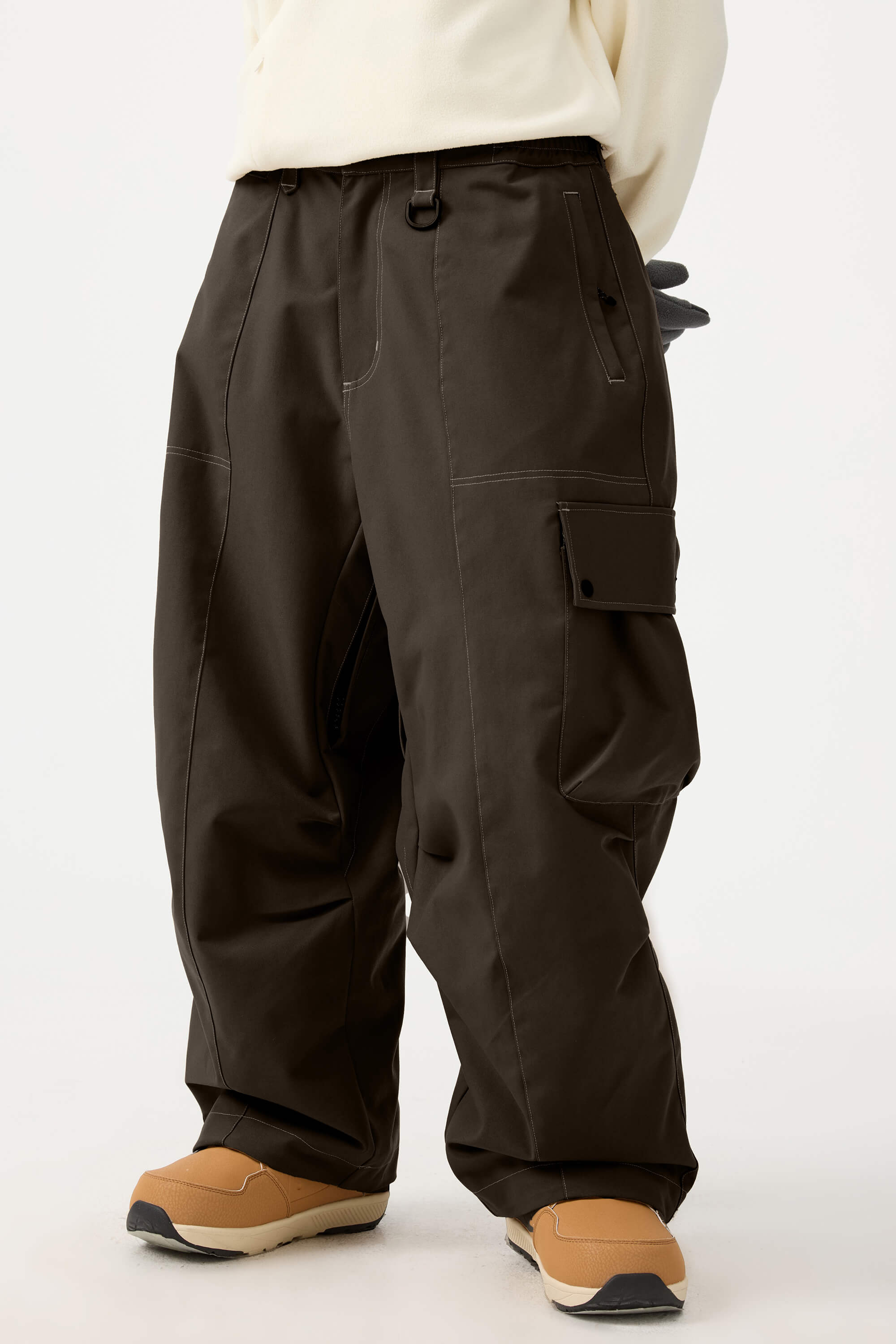 Women's Dark Brown Baggy Oxford Ski Pants Wear-Resistant Snow Pants Main image