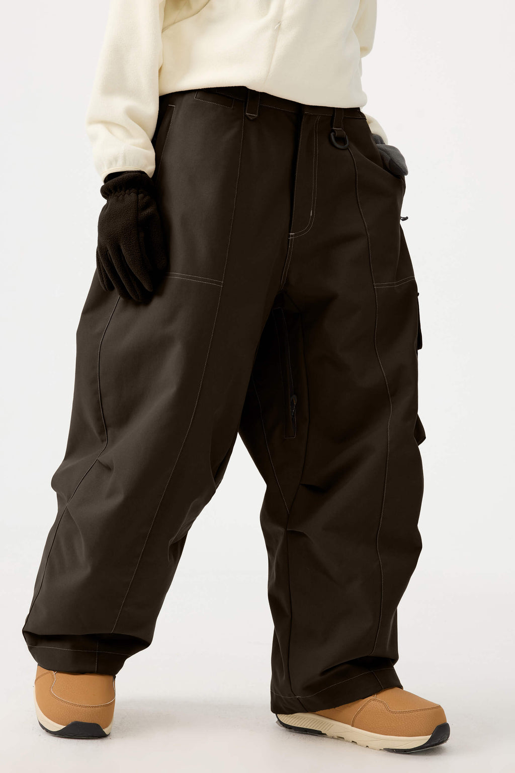 Women's Dark Brown Baggy Oxford Ski Pants Wear-Resistant Snow Pants