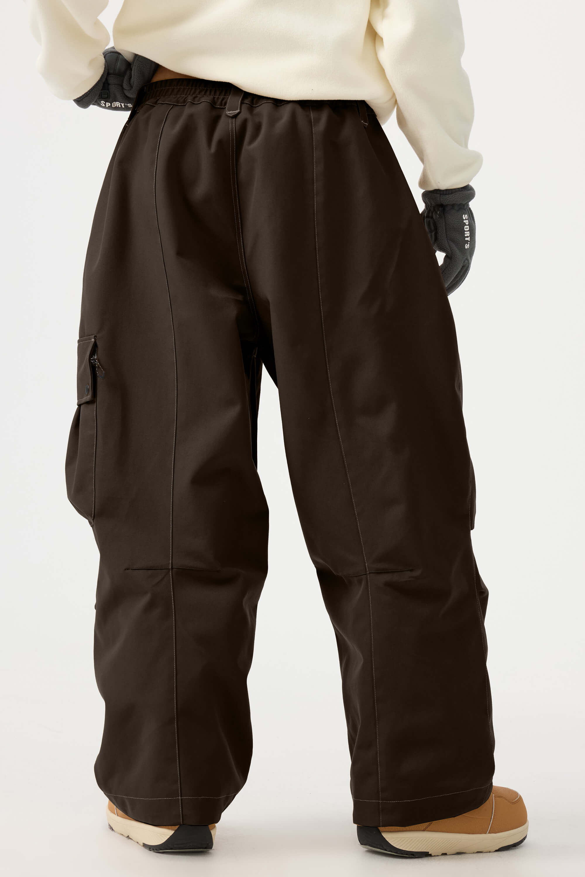 Women's Dark Brown Baggy Oxford Ski Pants Wear-Resistant Snow Pants