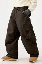 Women's Dark Brown Baggy Oxford Ski Pants Wear-Resistant Snow Pants