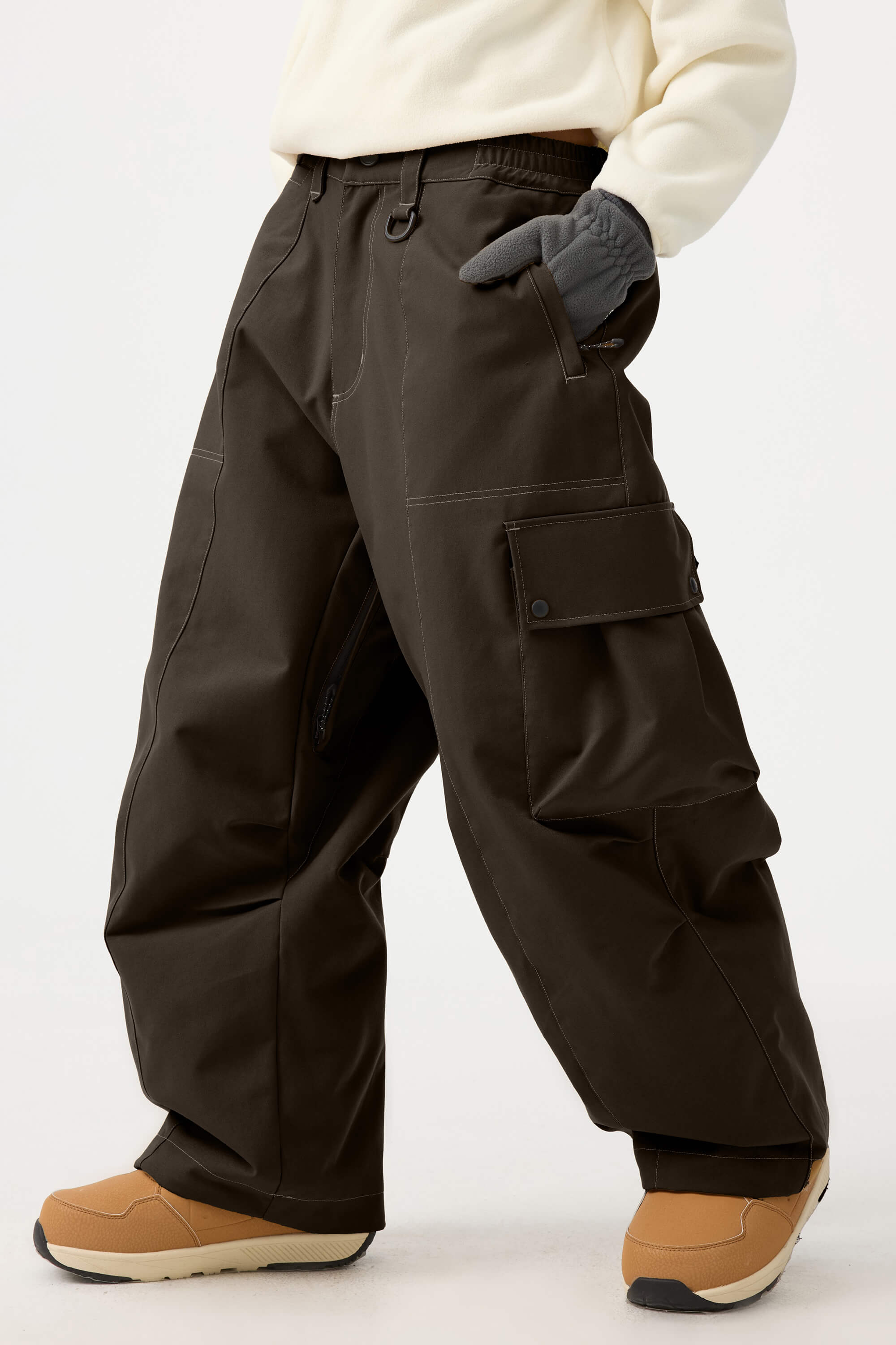 Women's Dark Brown Baggy Oxford Ski Pants Wear-Resistant Snow Pants
