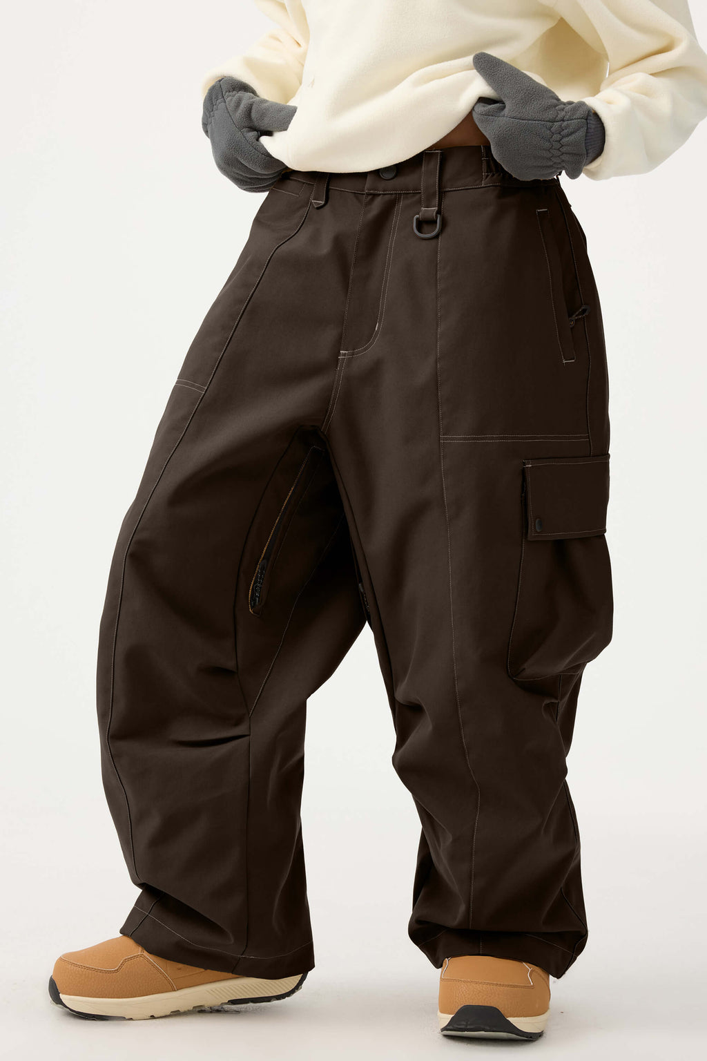 Women's Black Baggy Oxford Ski Pants Wear-Resistant Snow Pants