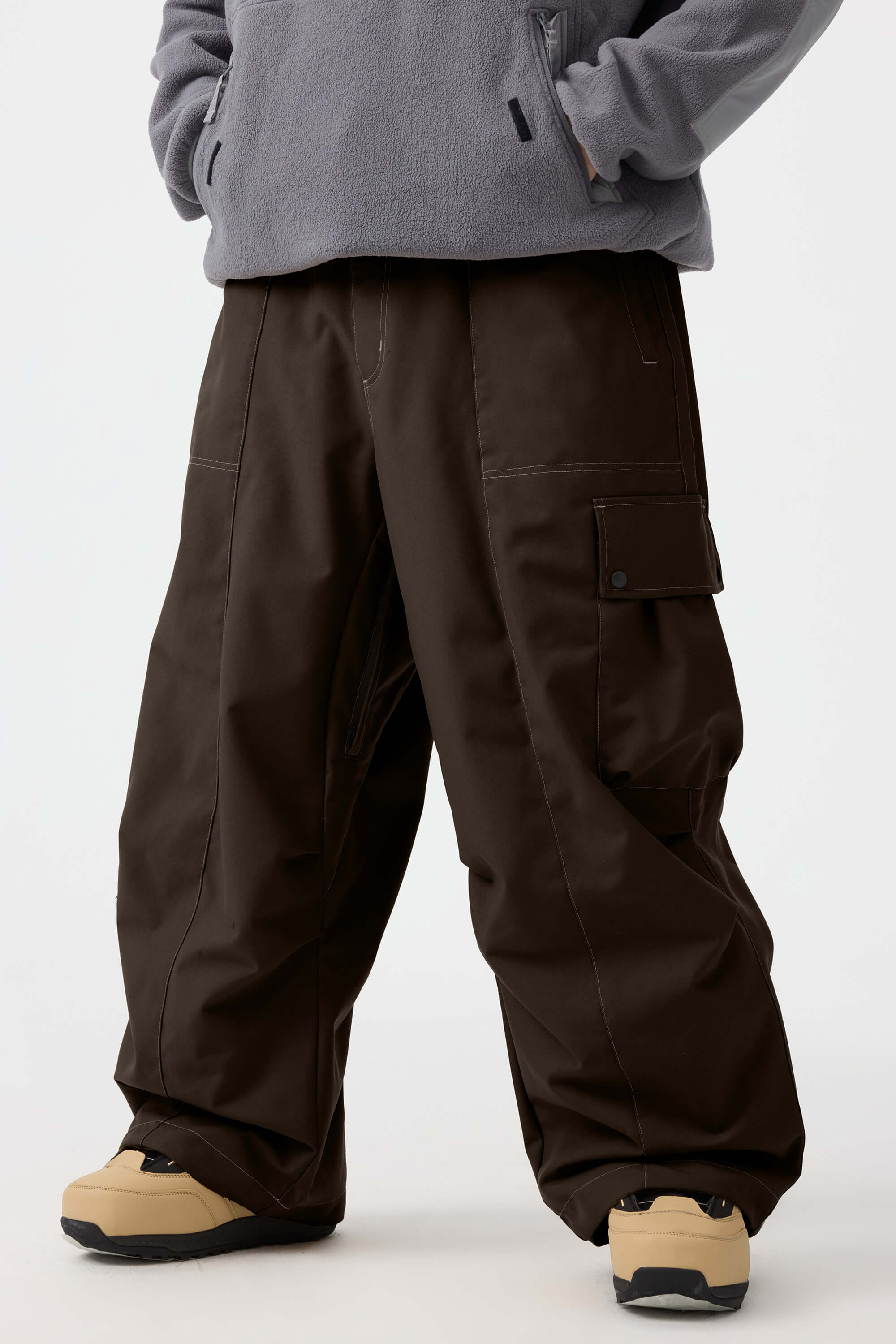 Men's Dark Brown Baggy Oxford Ski Pants Wear-Resistant Snow Pants Main image
