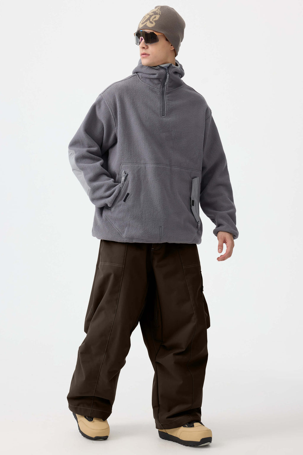 Men's Dark Brown Baggy Oxford Ski Pants Wear-Resistant Snow Pants