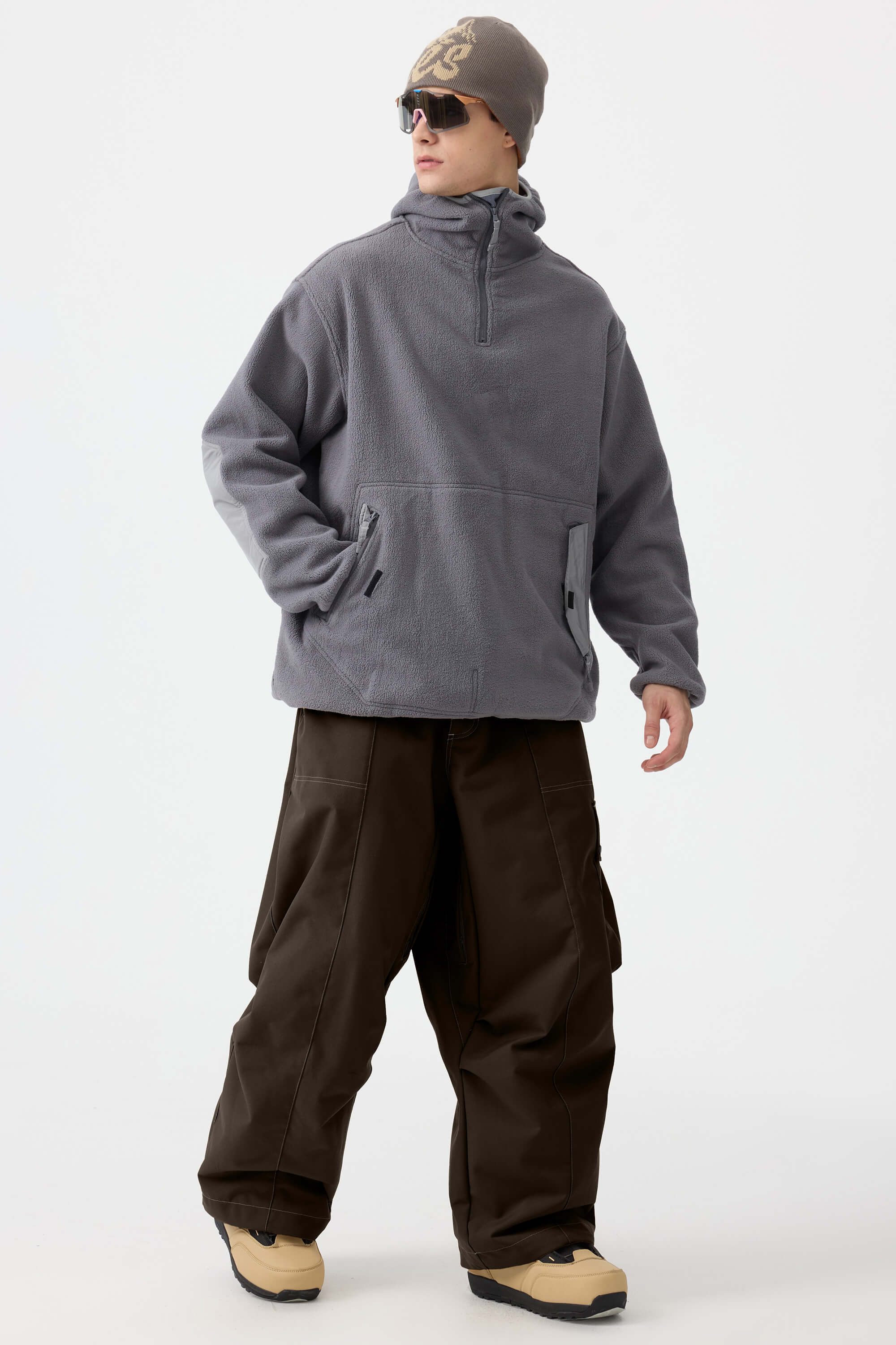Men's Black Baggy Oxford Ski Pants Wear-Resistant Snow Pants