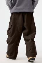 Men's Dark Brown Baggy Oxford Ski Pants Wear-Resistant Snow Pants