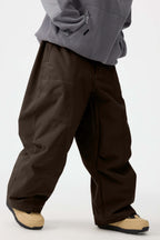 Men's Dark Brown Baggy Oxford Ski Pants Wear-Resistant Snow Pants