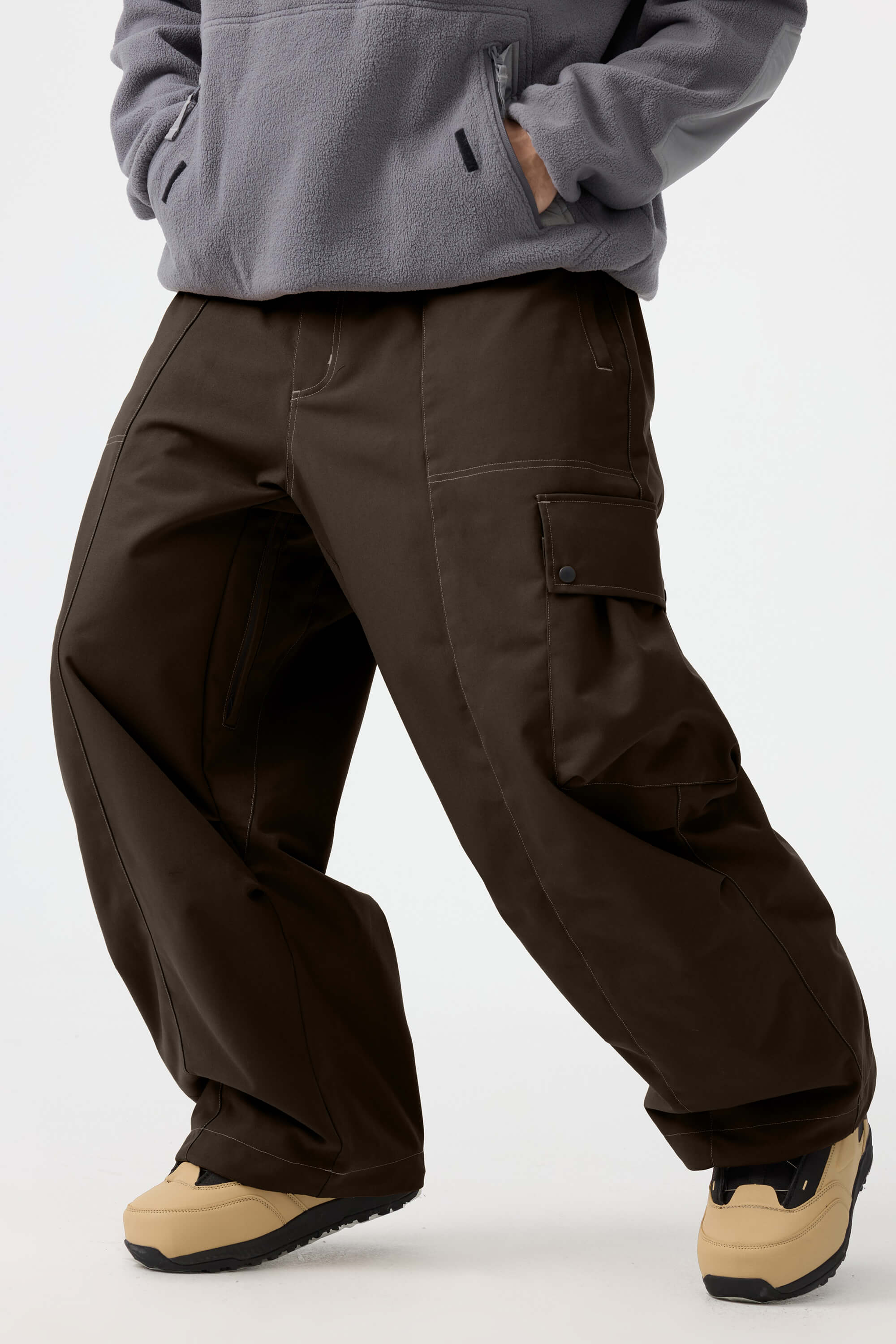 Men's Black Baggy Oxford Ski Pants Wear-Resistant Snow Pants