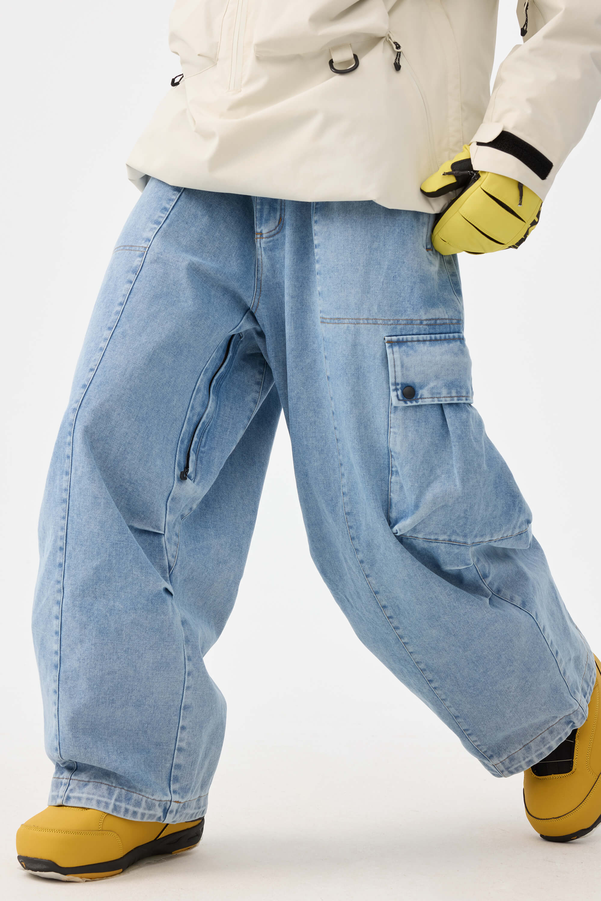 Women's Black Baggy Oxford Ski Pants Wear-Resistant Snow Pants