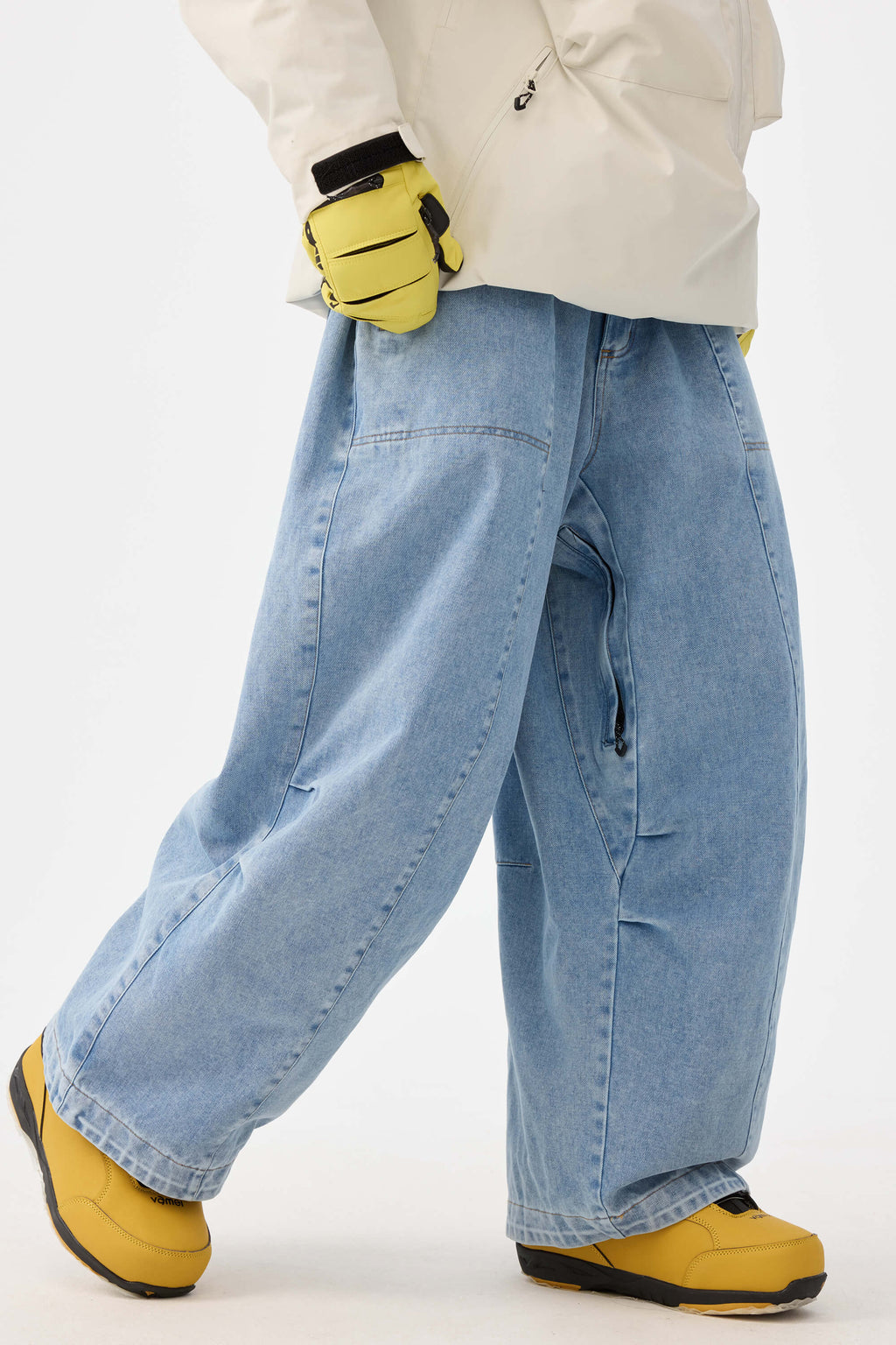 Women's Black Baggy Oxford Ski Pants Wear-Resistant Snow Pants