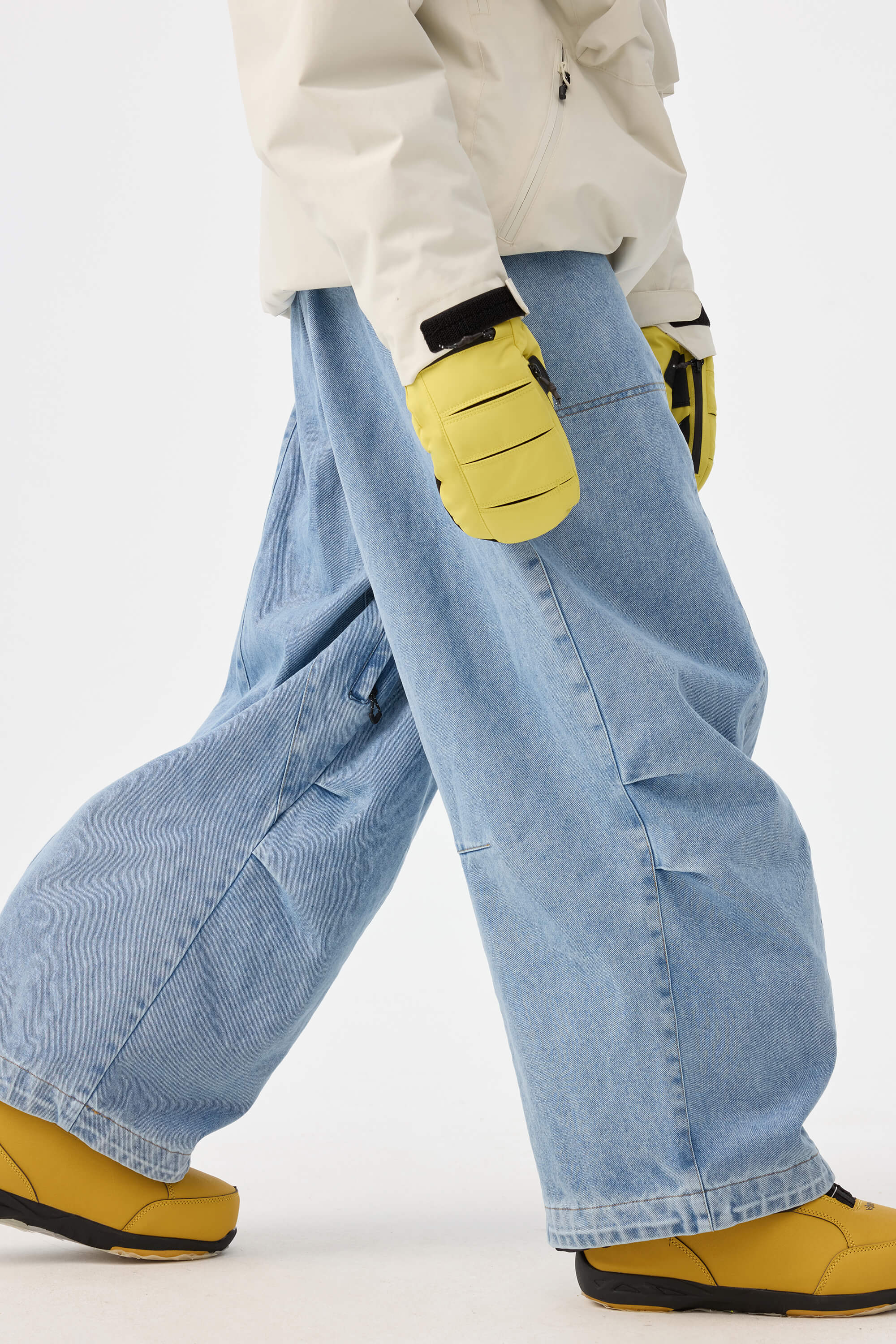 Women's Black Baggy Oxford Ski Pants Wear-Resistant Snow Pants