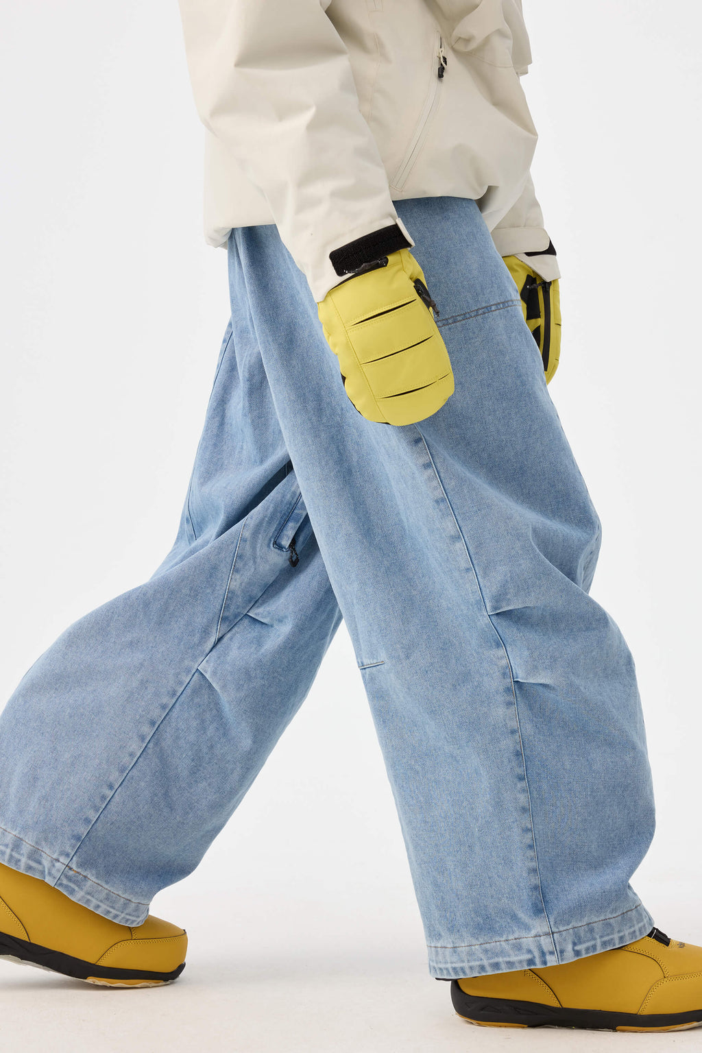 Women's Beige Baggy Oxford Ski Pants Wear-Resistant Snow Pants