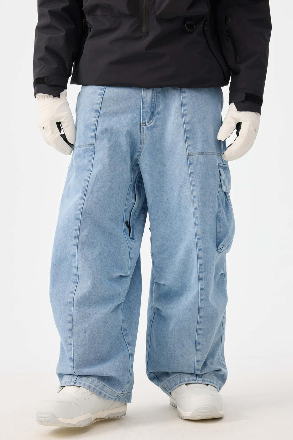 Men's Black Baggy Oxford Ski Pants Wear-Resistant Snow Pants