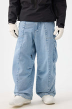 Men's Dark Brown Baggy Oxford Ski Pants Wear-Resistant Snow Pants