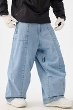 Men's Dark Brown Baggy Oxford Ski Pants Wear-Resistant Snow Pants