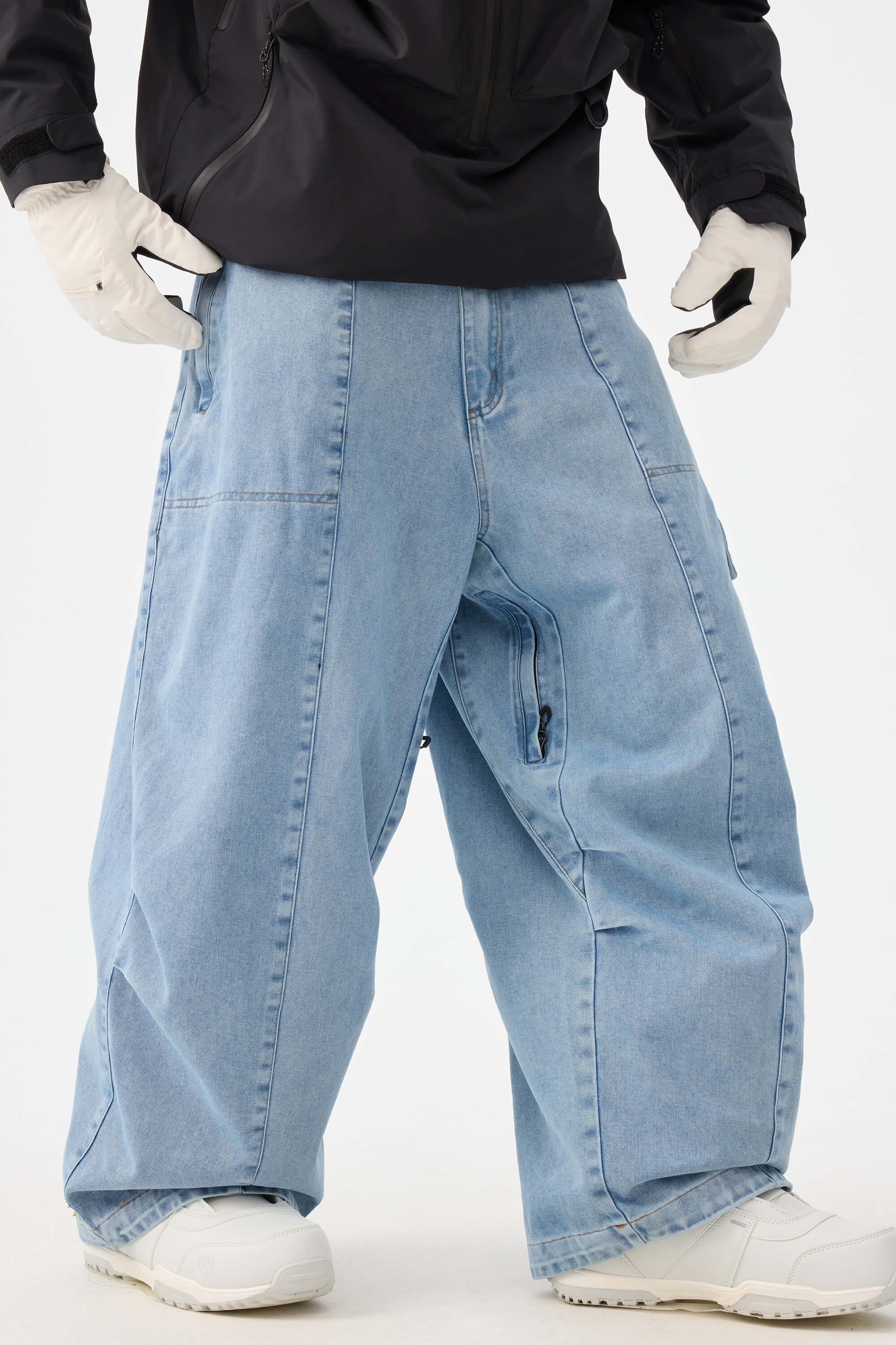 Men's Dark Brown Baggy Oxford Ski Pants Wear-Resistant Snow Pants