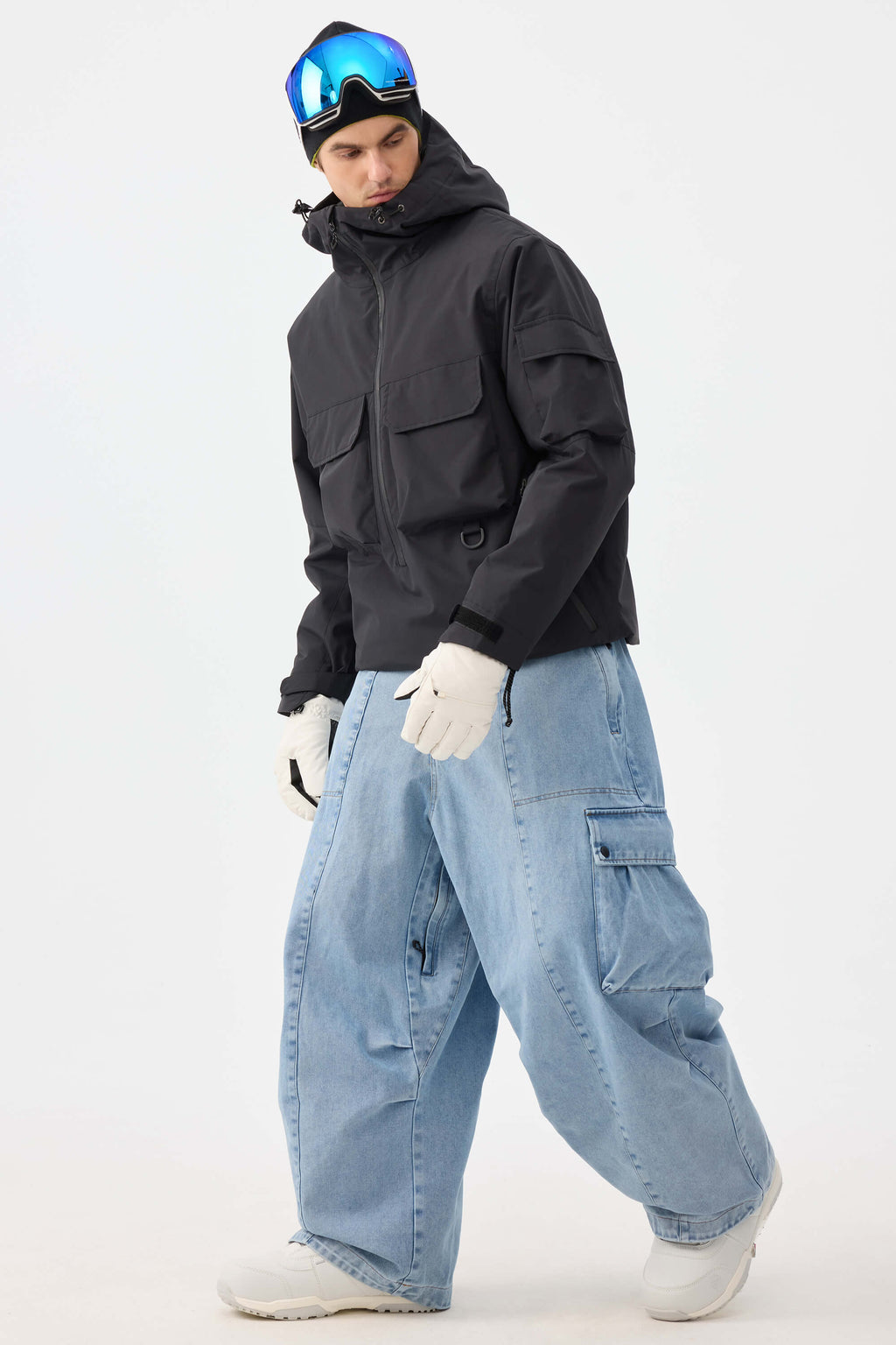Men's Dark Brown Baggy Oxford Ski Pants Wear-Resistant Snow Pants