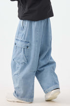 Men's Black Baggy Oxford Ski Pants Wear-Resistant Snow Pants