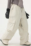 Women's Beige Baggy Multi-Pocket Ski Pants Corduroy Snow Pants