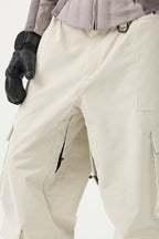 Women's Burgundy Baggy Multi-Pocket Ski Pants Corduroy Snow Pants