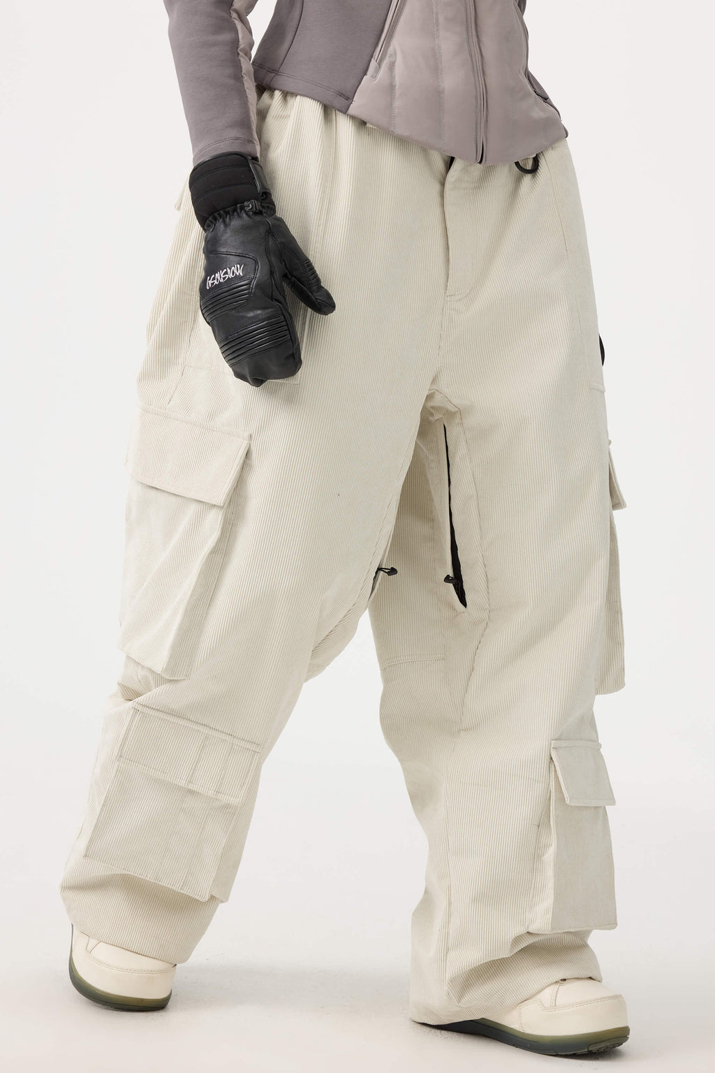 Women's Black Baggy Multi-Pocket Ski Pants Corduroy Snow Pants