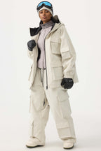 Women's Black Baggy Multi-Pocket Ski Pants Corduroy Snow Pants
