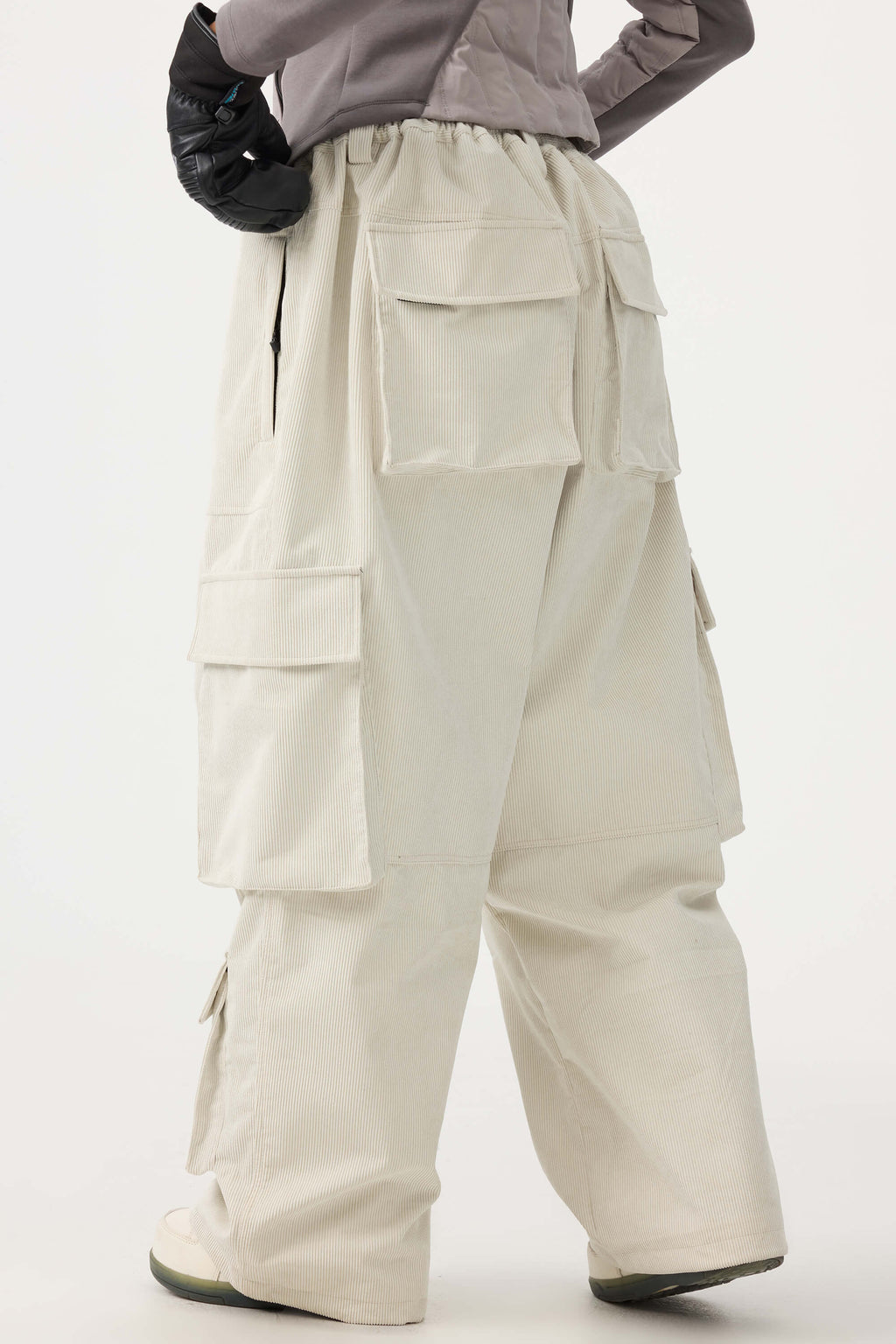 Women's Black Baggy Multi-Pocket Ski Pants Corduroy Snow Pants