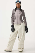 Women's Black Baggy Multi-Pocket Ski Pants Corduroy Snow Pants