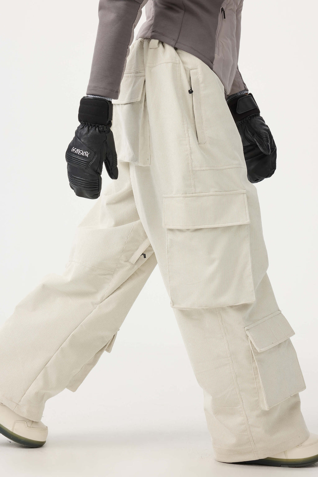 Women's Black Baggy Multi-Pocket Ski Pants Corduroy Snow Pants