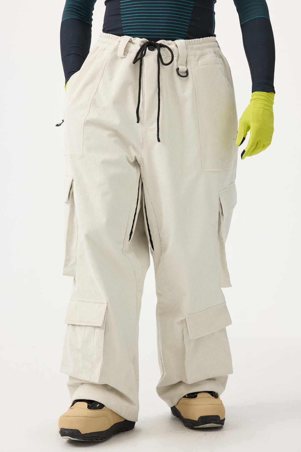 Men's Khaki Baggy Multi-Pocket Ski Pants Corduroy Snow Pants